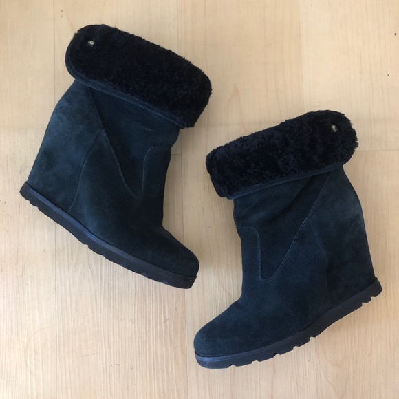 UGG Shoes - Ugg Kyra Wedge Booties Suede Black 7